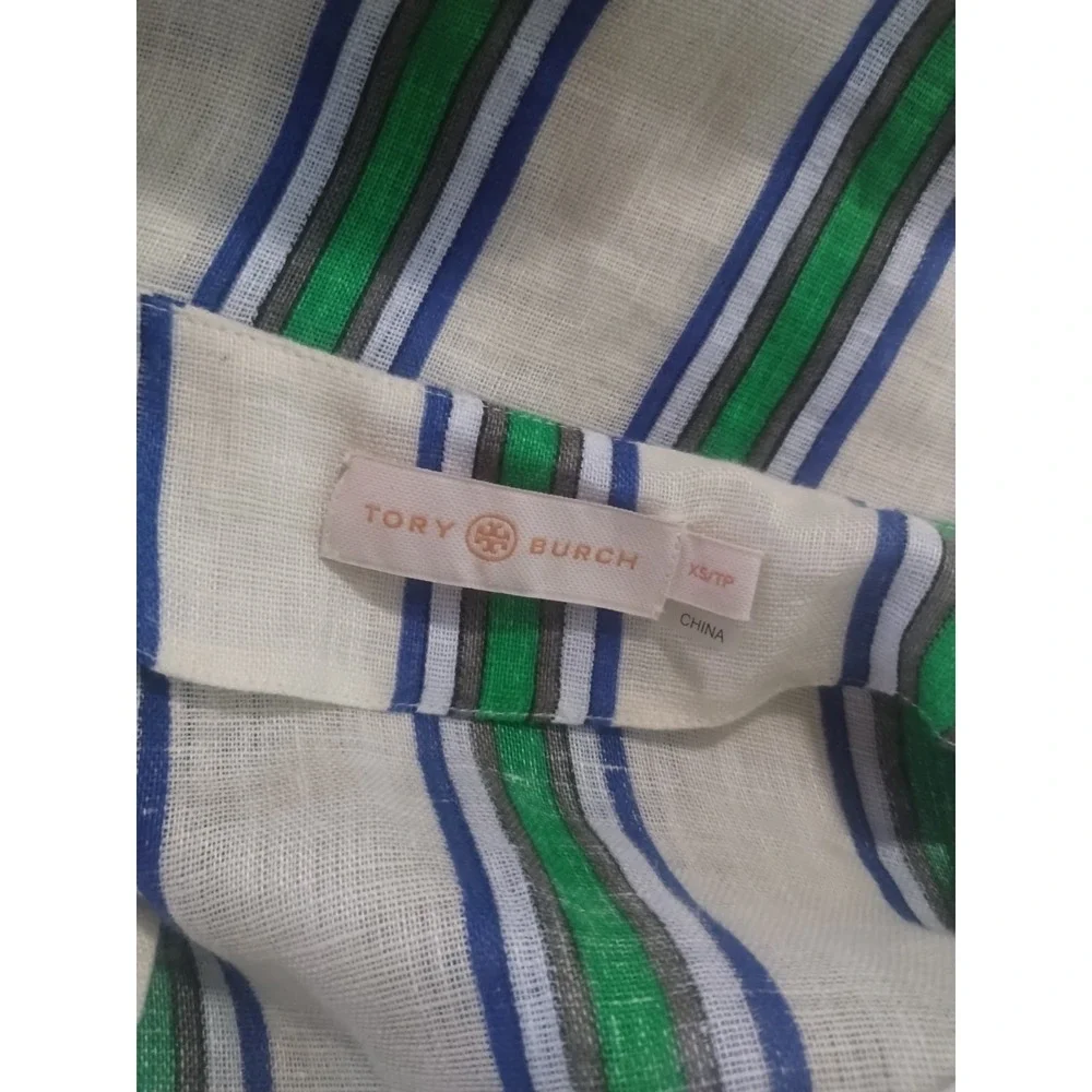 Tory Burch‎ Women's XS Blouse 100% Linen Striped Lagenlook Preppy